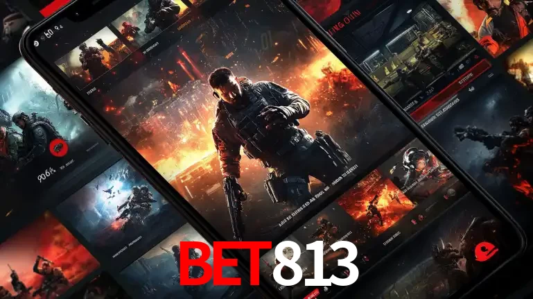 Tela de um celular exibindo uma galeria de jogos de tiro com temática militar, mostrando a variedade de e-sports disponíveis para apostas na plataforma de entretenimento BET813.